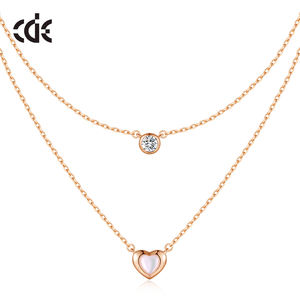 CDE YN1020 925 joyería de plata esterlina al por mayor corazón madre de perla circón piedra natal collar de cadena doble chapado en oro rosa - Product Image 2