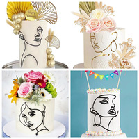 Abstrakte minimalist ische Figur Gesichts kunst Gesichts linie Acryl spiegel Paste Kuchen Dekoration Backen Plug-in Kuchen Topper