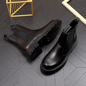 Stivali da <span class=keywords><strong>uomo</strong></span> <span class=keywords><strong>bianchi</strong></span> per stivali lunghi stile britannico a botte Chelsea in pelle alta alla moda con fondo spesso <span class=keywords><strong>stivaletti</strong></span> per la primavera - Product Image 2