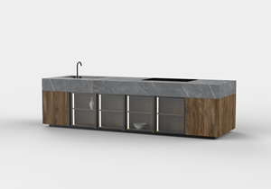 Meubles de cuisine modulaires de luxe italiens au design moderne pour hôtels commerciaux, ensemble d'îlots de rangement muraux, meubles métalliques pour salon - Product Image 2