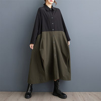 Nouvelle Robe Chemise Femme Color Block Grande Taille Ample Manches Longues Maxi avec Poches Latérales Printemps Automne Tendance 2026