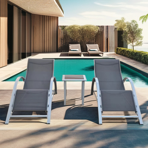 Tumbona moderna en forma de S de aluminio y plástico con mesa de centro para uso junto a la piscina al aire libre - Product Image 6