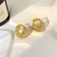 Boucles d'oreilles tendance en acier inoxydable plaqué or 18 carats avec zircon cubique et perle, motif cadenas brillant pour femme