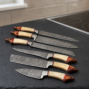 Juego de Cuchillos de Chef Profesionales de Alta Calidad BA Enterprises, 6 Piezas, Hojas de Acero de Damasco de 67 Capas, Borde Dentado, para Diestros - Product Image 6