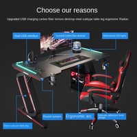 Bureau de Jeu PC Personnalisé Noir LED RGB, Table de Course pour Maison et Bureau Informatique