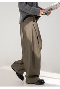 <span class=keywords><strong>Pantalon</strong></span> décontracté à plis croisés pour <span class=keywords><strong>homme</strong></span>, style automne, texture ample, jambe droite, braguette à boutons, <span class=keywords><strong>pantalon</strong></span> long rétro - Product Image 4