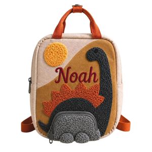 Mochila personalizada de dinosaurio para niños, bolsa de lona con nombre bordado personalizado, regalo duradero y lindo de aventura con dinosaurios para niños - Product Image 1