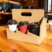 Plateau porte-gobelets en papier kraft brun ondulé biodégradable portable pour 2/4 gobelets, porte-boissons à emporter, porte-gobelets en papier estampé whisky