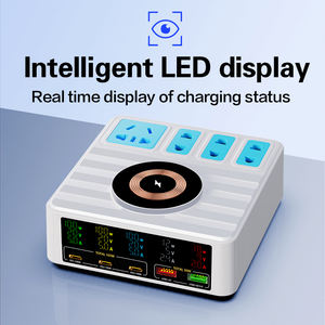 شاحن ذكي متعدد المنافذ بقوة 140 واط مع <span class=keywords><strong>5</strong></span> منافذ USB-C وتقنية GaN، شاحن لاسلكي مغناطيسي، قاعدة شحن متعددة المنافذ بمعايير مقابس المملكة المتحدة والولايات المتحدة والاتحاد الأوروبي - Product Image 2