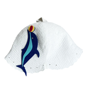Chapeau <span class=keywords><strong>de</strong></span> sauna en feutre <span class=keywords><strong>de</strong></span> laine blanche avec boule d'équilibrage <span class=keywords><strong>de</strong></span> dauphin mignon | <span class=keywords><strong>Bonnet</strong></span> <span class=keywords><strong>de</strong></span> <span class=keywords><strong>bain</strong></span> unisexe réutilisable doux avec logo personnalisé - Product Image 3