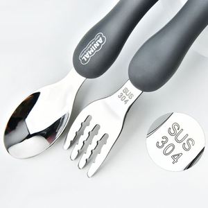 Hot Sale 2 Pcs Food Grade Stainless Steel <b>Spoon</b> <b>Fork</b> Baby Kids Cutlery <b>Set</b> With Plastic Handle - Product Image 4