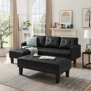 Современный секционный диван из искусственной кожи с Оттоманской скамейкой, трансформируемый диван-кровать, двухсторонний шезлонг L-образный угловой диван