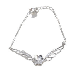 S925 Silver DIY <b>Accessories</b> Handmade 8-10 Pearl 1808 <b>Angel</b> Wings Bracelet Elegant Pearl Bracelets & Bangles - Product Image 5