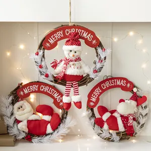 Santa Claus Snowman Christmas Wreath Garland Hanging Ornaments Front Door Wall Merry Christmas Tree Wreath Decorations Supplies