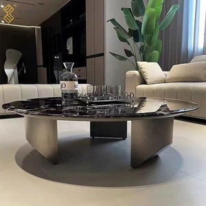 Mesa de Centro Moderna YUSHI Personalizada con Tapa de Mármol Natural Negro Pulido y Base de Acero Inoxidable Plateado para Sala de Estar - Product Image 3
