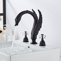 Robinet de lavabo en forme d'animal à col de cygne, 3 trous, luxe, double poignée, laiton, lavabo de salle de bain, finition dorée, robinets de cygne