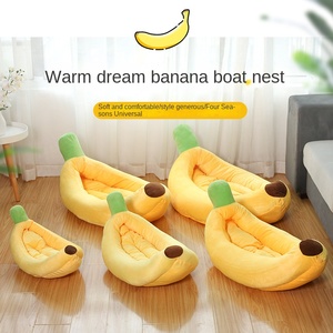Lit pour chat en forme de banane jaune - Housse amovible douce et luxueuse lavable, maison pour animaux de compagnie multifonctionnelle pour chiens et chats <span class=keywords><strong>Hiver</strong></span> - Product Image 2