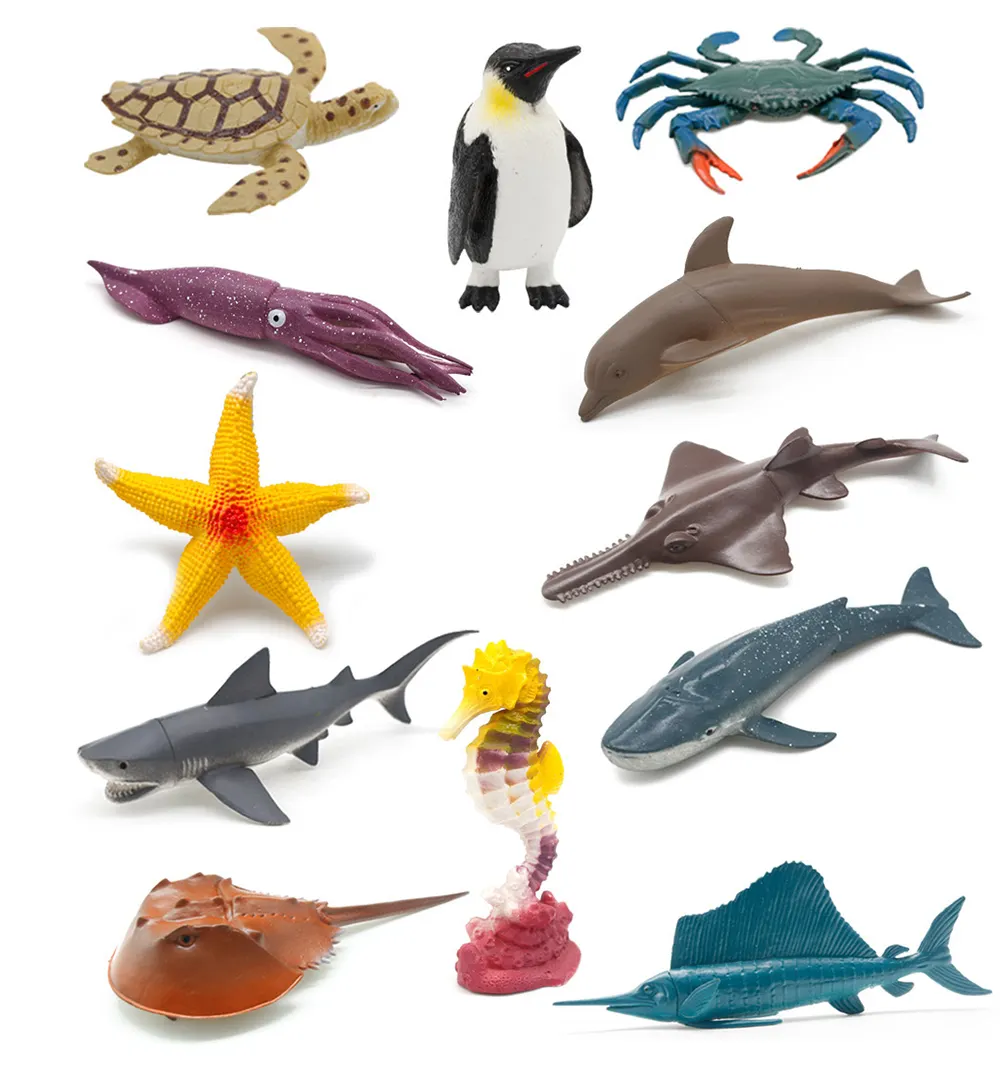 BEFLY 동물 제국 게 상어 거북이 PVC 모델 플라스틱 수족관 바다 동물 장난감 대양