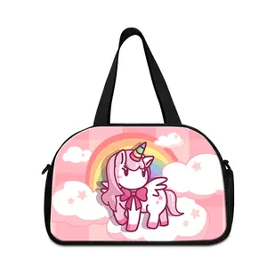 Büyük kapasiteli katlanır Unicorn seyahat çantası spor Tote Yoga çantası seyahat spor spor çanta ile özel baskılı Logo