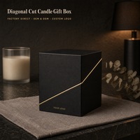 Caixa de Presente para Velas Personalizada Preta com Corte Diagonal, Duas Peças, com Tampa Removível e Acabamento Dourado para Embalagens de Luxo – Atacado