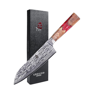 TUO <span class=keywords><strong>Kitchen</strong></span> <span class=keywords><strong>Pro</strong></span> Chef AUS-10 japonais Damas acier 45 couches 7 pouces couteau Santoku avec résine + manche en bois - Product Image 1