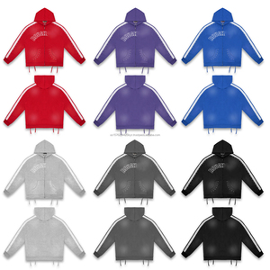 Ensemble sweat à capuche et pantalon pour homme, qualité supérieure, grammage lourd, style rétro, avec strass et fermeture éclair ample, pour un effet délavé - Product Image 1