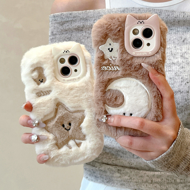 Colorful Kawaii Cartoon Hot Sale Designs Winter Plush Warm Fashion Mobile Phone Cases for Girls