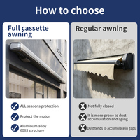 Auvent carré de luxe en aluminium robuste avec télécommande, éclairage LED, protection solaire anti-UV et étanche pour balcon (vente en gros)