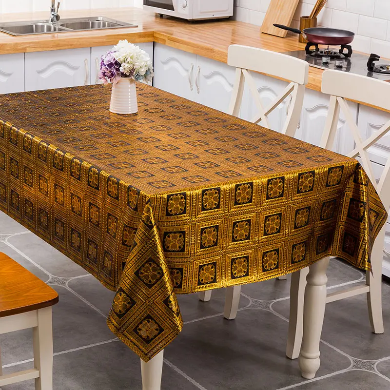 Factory direct sale black base gold rectangle pvc table cloth for home decorative