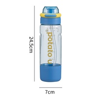 Botella de Agua Deportiva con Logotipo Personalizado, Gran Capacidad de 560 ml/660 ml, Transparente, de PC, con Doble Pajita, Tapa de Apertura Rápida