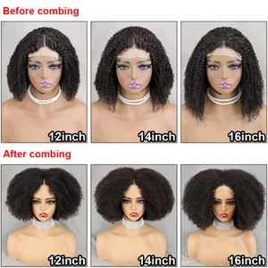 Letsfly Afro Kinky 4x4 Spitzen verschluss Bob Raw Virgin <span class=keywords><strong>Hair</strong></span> Unverarbeitete Easy Wear <span class=keywords><strong>Human</strong></span> Perücken 12 14 16 Zoll Natur haar - Product Image 2
