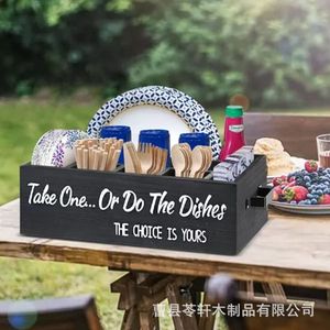 Cross-border wooden tableware <b>storage</b> and sorting <b>box</b> for <b>kitchen</b> and household tableware <b>storage</b> with handles, restaurant bar - Product Image 5