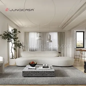 Modern luxury living room furniture stainless steel gold white fabric curved sofa Italian style