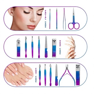 16 in 1 Professional Stainless Steel Portable Manicure <b>Pedicure</b> Kit Nail Clippers Scissors <b>Tools</b> Set Gradient Purple Blue Color - Product Image 2