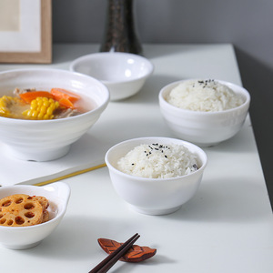 ชุดภาชนะสำหรับร้านอาหารเมลามีนสีขาว A8 - ชามพลาสติก, ชามข้าวลายพอร์ซเลน, ชามทรงตรง, ชามสลัด - Product Image 2