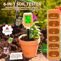 Testeur de sol 6-en-1 avec écran LCD rétroéclairé, rotation à 45 degrés, mesure de l'EC du sol, du pH, de la lumière, de l'humidité de l'air et de l'humidité du sol