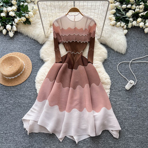 Robe décontractée plissée pour <span class=keywords><strong>femme</strong></span>, nouvelle collection automne, dégradé de couleurs - Product Image 5