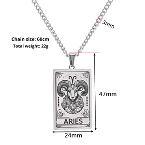 Cross-Biên Giới Châu Âu Mỹ Mười Hai Chòm Sao Biểu Tượng Thương Hiệu Quân Đội Mặt Dây Chuyền Retro Thép Không Gỉ Tarot Vòng Cổ Cho Nam Giới - Product Image 3