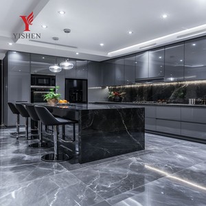 <span class=keywords><strong>Cuisine</strong></span> modulaire en aluminium en forme de L, style moderne, personnalisable gratuitement, avec îlot de rangement, <span class=keywords><strong>tiroir</strong></span>, panier et robinet - Product Image 1