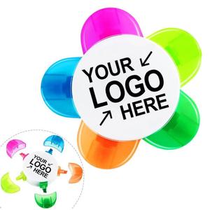 Stylo Fluorescent Personnalisé avec Logo, Cadeau Amusant, Publicitaire, Vente en Gros, Forme Fleur, Surligneur Cinq Couleurs, Plastique, Promotionnel - Product Image 2