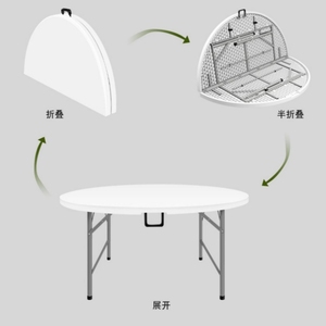 Mesa Redonda <span class=keywords><strong>de</strong></span> Plástico HDPE <span class=keywords><strong>de</strong></span> 4 pies con Estructura <span class=keywords><strong>de</strong></span> Acero al Carbono, Diseño Plegable, Impermeable, para Eventos al Aire Libre, Bodas, Fiestas y Banquetes - Product Image 6