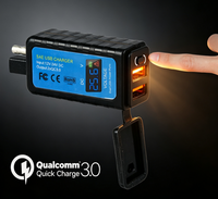 Pengisi Daya USB Sepeda Motor dengan Voltmeter SAE ke Dual QC3.0 Port Tahan Air Tampilan Tegangan LED Sekring 10A