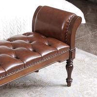 Tabouret de bout de lit style campagne américaine classique, en cuir véritable, simple et rétro, mobilier de chambre principale, cuir de vachette pleine fleur