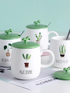 Taza de agua de cerámica Darong, diseño moderno para niños y niñas, taza para leche o café con tapa y cuchara - Product Image 2