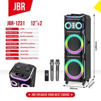 Ensemble de haut-parleurs JBR-1231 pour extérieur, double cornes de 12 pouces, RGB, rechargeable, TWS, Bluetooth, enregistrement avec écran rouge pour la scène
