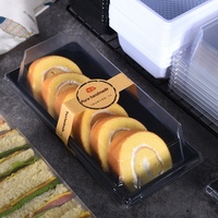 Boîte d'emballage alimentaire jetable en PET de qualité alimentaire, transparente, rectangulaire, pour sandwichs, gâteaux roulés, viandes séchées, mousses et pâtisseries.