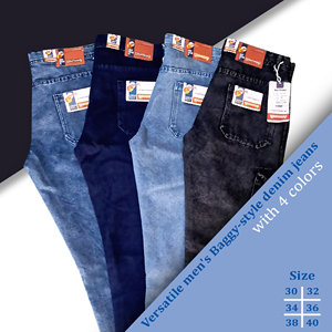Jeans en denim uni tissé à fils teints pour homme, style baggy, design multi-poches, 4 options de couleurs, style de vêtements de travail extensible, vente en gros OEM&ODM - Product Image 1