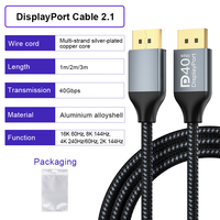 Câble DP tressé ULT-unite 1m 2m 3m DP2.1V 40Gbps HDR, prend en charge 16K 8K 60Hz 4K 240Hz