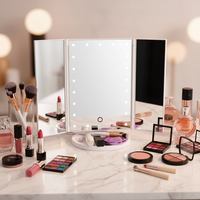 Miroir de maquillage pliable à trois volets avec logo personnalisé, éclairage LED portable, écran tactile intelligent, miroir cosmétique pliable sur pied
