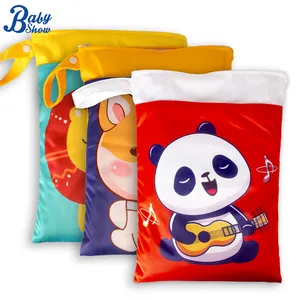 Babyshow Animal Panda 25*35Cm Cartoon Print Waterpoof Diaper Bag Two Pockets Handbag Stroller Carry Pack Travel Outdoor Wet Dry